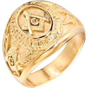 Men's Stainless Steel Vintage Freemason Masonic Rings Signet Biker Bands Silver Black Gold