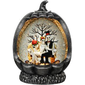 Fall Snow Globe Pumpkin Fall Decorations for Home, Gnome Snow Globe with Turkey Swirling Glitter Timer, Lighted Thanksgiving Decor Indoor Fall Decor, USB or Battery Operated