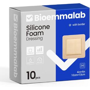 Silicone Foam Dressing 4"x4" with Border Waterproof Adhesive Wound Dressing Bandage for First Aid Wound & Scar Care 10 Pack