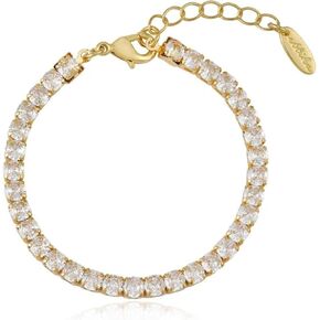 Ettika Gold Bracelet, 18K Gold Plated 3mm Crystals Classic Tennis Bracelet. Womens Bracelets, 6 Inch Giselle Sparkle Bracelet. Jewelry