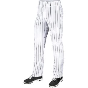 CHAMPRO Youth Triple Crown OB Open-Bottom Loose-Fit Baseball Pant with Knit-in Pinstripes, Adjustable Inseam, and Reinforced Sliding Areas , White,navy, X-Small