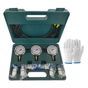 Shkalacar Hydraulic Pressure Test Kit, 25/40/60MPa 3 Gauges, 6 Test Couplings 3 Test Hose for Excavator Construction Machinery Ships Mine, Excavator Parts Coupling Hydraulic Pressure Gauge Kit