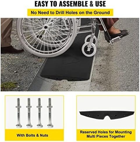 VEVOR Curb Ramp, 1 Pack Rubber Driveway Ramps, Heavy Duty 32000 lbs Weight Capacity Threshold Ramp, 2.6 inch High Curbside Bridge Ramps for Loading Dock Garage Sidewalk, Expandable Full Ramp Set in Saudi Arabia
