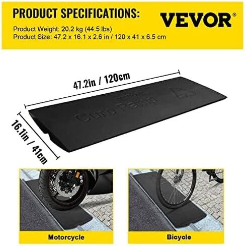 VEVOR Curb Ramp, 1 Pack Rubber Driveway Ramps, Heavy Duty 32000 lbs Weight Capacity Threshold Ramp, 2.6 inch High Curbside Bridge Ramps for Loading Dock Garage Sidewalk, Expandable Full Ramp Set in Saudi Arabia