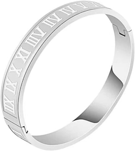 Gold Silver Rose Gold Plated Bracelets for Men Women Roman Numeral Bangle Bracelet Stainless Steel Personalized Engraved Unisex Gift (Silver 4mm Womens) in Saudi Arabia