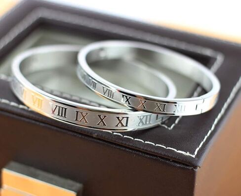 Gold Silver Rose Gold Plated Bracelets for Men Women Roman Numeral Bangle Bracelet Stainless Steel Personalized Engraved Unisex Gift (Silver 4mm Womens) in Saudi Arabia