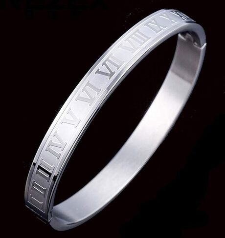 Gold Silver Rose Gold Plated Bracelets for Men Women Roman Numeral Bangle Bracelet Stainless Steel Personalized Engraved Unisex Gift (Silver 4mm Womens) in Saudi Arabia