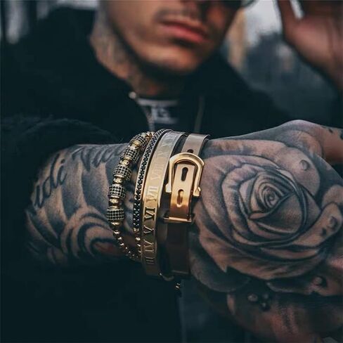 Gold Silver Rose Gold Plated Bracelets for Men Women Roman Numeral Bangle Bracelet Stainless Steel Personalized Engraved Unisex Gift (Silver 4mm Womens) in Kuwait