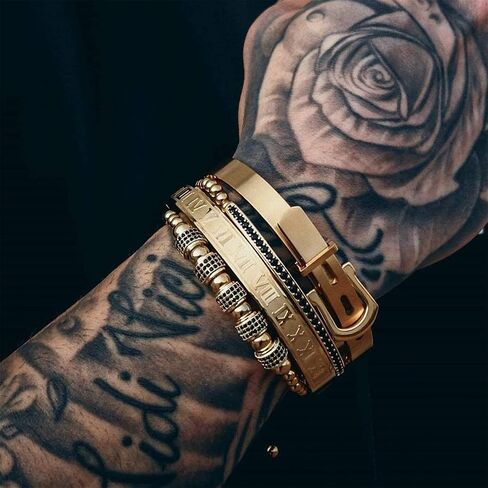 Gold Silver Rose Gold Plated Bracelets for Men Women Roman Numeral Bangle Bracelet Stainless Steel Personalized Engraved Unisex Gift (Silver 4mm Womens) in Kuwait