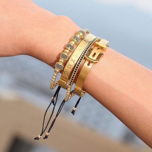 Gold Silver Rose Gold Plated Bracelets for Men Women Roman Numeral Bangle Bracelet Stainless Steel Personalized Engraved Unisex Gift (Silver 4mm Womens) in Kuwait