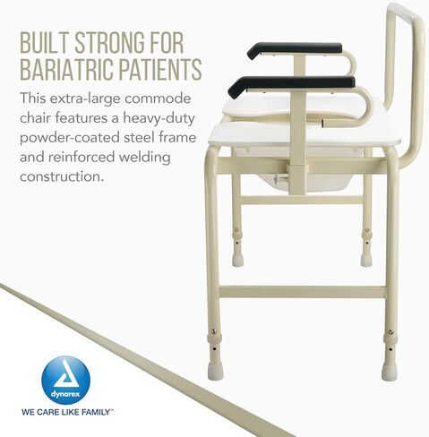 Dynarex Bari+Max Bariatric HD Drop Arm Commode - إطار فولاذي شديد التحمل، سعة وزن 1000 رطل - كومود بجانب السرير قابل لضبط الارتفاع - عرض المقعد 30 بوصة in Kuwait