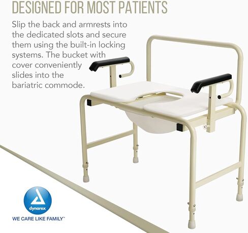 Dynarex Bari+Max Bariatric HD Drop Arm Commode - إطار فولاذي شديد التحمل، سعة وزن 1000 رطل - كومود بجانب السرير قابل لضبط الارتفاع - عرض المقعد 30 بوصة in Kuwait