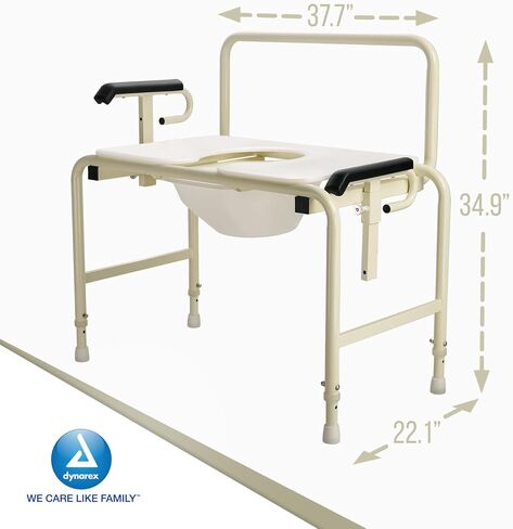 Dynarex Bari+Max Bariatric HD Drop Arm Commode - إطار فولاذي شديد التحمل، سعة وزن 1000 رطل - كومود بجانب السرير قابل لضبط الارتفاع - عرض المقعد 30 بوصة in Kuwait