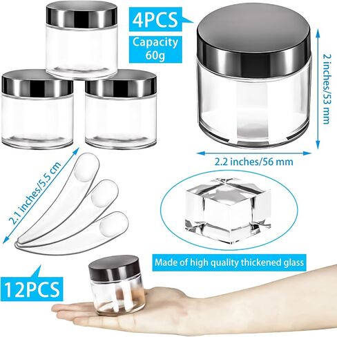 MotBach 4 Pack 2oz Glass Jars with Lids,Small Glass Jars with Lids and Inner Liners,60ml Empty Glass Jars Travel Toiletries Cosmetic Containers with Spatulas for Slime Sample Lip Balm Cream Lotion in Saudi Arabia