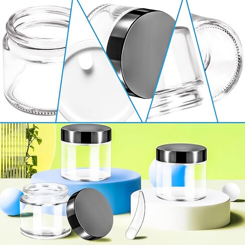 MotBach 4 Pack 2oz Glass Jars with Lids,Small Glass Jars with Lids and Inner Liners,60ml Empty Glass Jars Travel Toiletries Cosmetic Containers with Spatulas for Slime Sample Lip Balm Cream Lotion in Saudi Arabia
