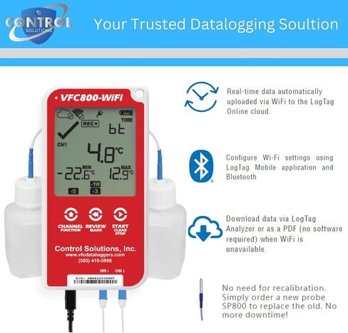 VFC800-WiFi Dual Probe Vaccine Monitoring Kit with Dual Smart Probe WiFi Data Logger - VFC Compliant and Includes 2-Year Certificate - Ideal for Vaccine Storage Monitoring in Kuwait