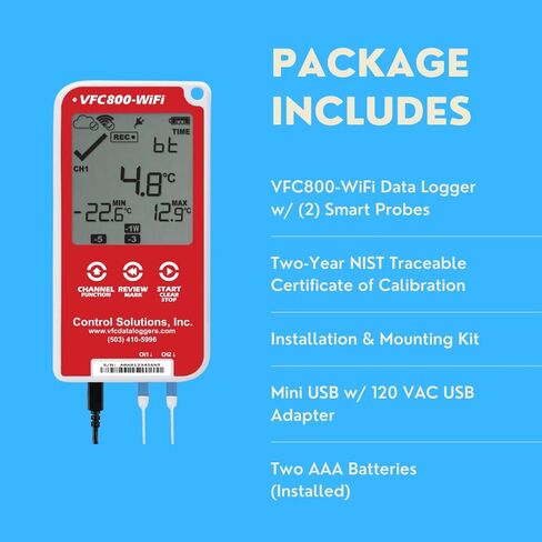 VFC800-WiFi Dual Probe Vaccine Monitoring Kit with Dual Smart Probe WiFi Data Logger - VFC Compliant and Includes 2-Year Certificate - Ideal for Vaccine Storage Monitoring in Kuwait
