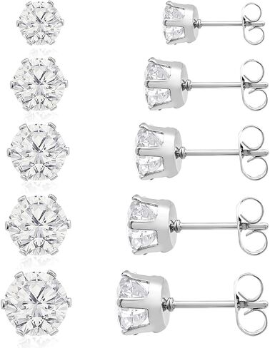 Stud Earrings Set, Hypoallergenic Cubic Zirconia Earrings Stainless Steel Cubic Zirconia Earrings 3-7mm, Silver, Rose and Yellow Gold Tone, Jewelry Boxed Sets Genuine Cubic Zirconia Earrings in Saudi Arabia