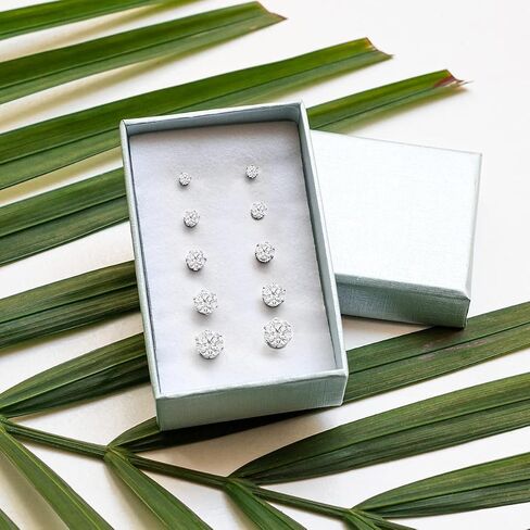 Stud Earrings Set, Hypoallergenic Cubic Zirconia Earrings Stainless Steel Cubic Zirconia Earrings 3-7mm, Silver, Rose and Yellow Gold Tone, Jewelry Boxed Sets Genuine Cubic Zirconia Earrings in Saudi Arabia