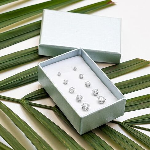 Stud Earrings Set, Hypoallergenic Cubic Zirconia Earrings Stainless Steel Cubic Zirconia Earrings 3-7mm, Silver, Rose and Yellow Gold Tone, Jewelry Boxed Sets Genuine Cubic Zirconia Earrings in Saudi Arabia