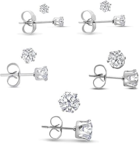 Stud Earrings Set, Hypoallergenic Cubic Zirconia Earrings Stainless Steel Cubic Zirconia Earrings 3-7mm, Silver, Rose and Yellow Gold Tone, Jewelry Boxed Sets Genuine Cubic Zirconia Earrings in Saudi Arabia