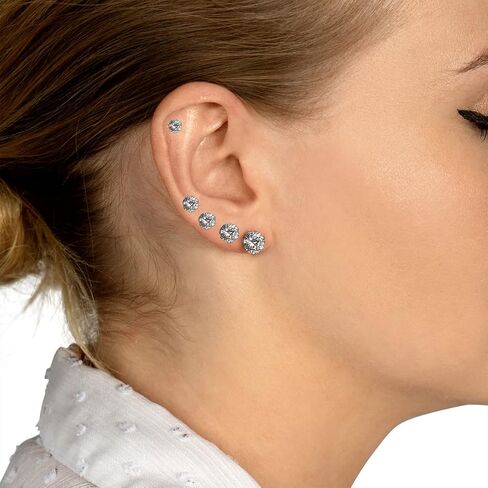 Stud Earrings Set, Hypoallergenic Cubic Zirconia Earrings Stainless Steel Cubic Zirconia Earrings 3-7mm, Silver, Rose and Yellow Gold Tone, Jewelry Boxed Sets Genuine Cubic Zirconia Earrings in Saudi Arabia