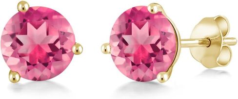Gem Stone King 14K Yellow Gold Red Created Ruby Martini Women Stud Earrings (2.00 Cttw, Gemstone July Birthstone, Round 6MM) in Saudi Arabia