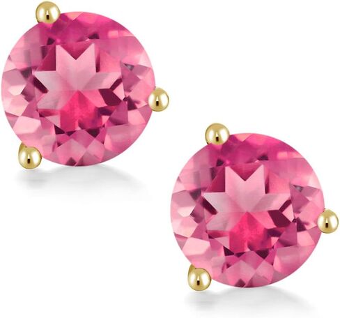 Gem Stone King 14K Yellow Gold Red Created Ruby Martini Women Stud Earrings (2.00 Cttw, Gemstone July Birthstone, Round 6MM) in Saudi Arabia