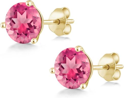 Gem Stone King 14K Yellow Gold Red Created Ruby Martini Women Stud Earrings (2.00 Cttw, Gemstone July Birthstone, Round 6MM) in Saudi Arabia
