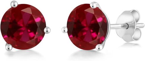 Gem Stone King 14K Yellow Gold Red Created Ruby Martini Women Stud Earrings (2.00 Cttw, Gemstone July Birthstone, Round 6MM) in Saudi Arabia