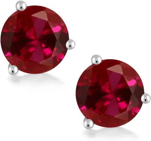 Gem Stone King 14K Yellow Gold Red Created Ruby Martini Women Stud Earrings (2.00 Cttw, Gemstone July Birthstone, Round 6MM) in Saudi Arabia