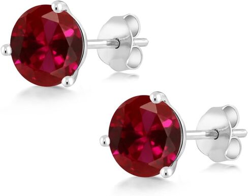 Gem Stone King 14K Yellow Gold Red Created Ruby Martini Women Stud Earrings (2.00 Cttw, Gemstone July Birthstone, Round 6MM) in Saudi Arabia