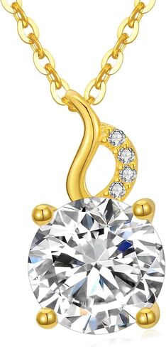 Cpckolf 14k Real Gold Moissanite 3 Stone Diamond Necklace with Swirl Pendant for Women Solid Gold Jewelry Anniversary Birthday Mother day Valentine's Day Gift for Her Girlfriend Mom Sister in Kuwait