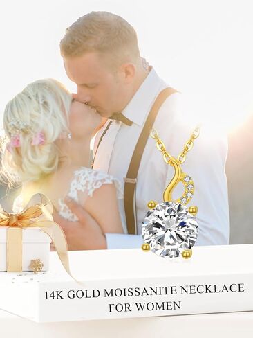 Cpckolf 14k Real Gold Moissanite 3 Stone Diamond Necklace with Swirl Pendant for Women Solid Gold Jewelry Anniversary Birthday Mother day Valentine's Day Gift for Her Girlfriend Mom Sister in Kuwait