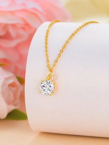 Cpckolf 14k Real Gold Moissanite 3 Stone Diamond Necklace with Swirl Pendant for Women Solid Gold Jewelry Anniversary Birthday Mother day Valentine's Day Gift for Her Girlfriend Mom Sister in Kuwait