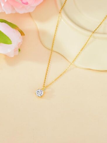 Cpckolf 14k Real Gold Moissanite 3 Stone Diamond Necklace with Swirl Pendant for Women Solid Gold Jewelry Anniversary Birthday Mother day Valentine's Day Gift for Her Girlfriend Mom Sister in Kuwait