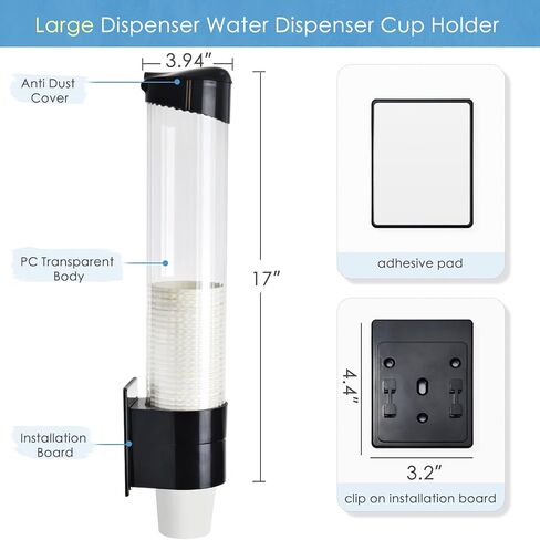 Cup Dispenser Water Dispenser Cup Holder Pull Type Paper Automatic Remover 7oz - 12oz Cone or Flat Bottom Cups for Home Office Hospital (Black, Large) in Saudi Arabia