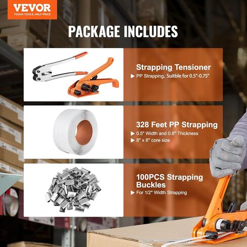 VEVOR PP Banding Strapping Kit with Strapping Tensioner Tool, Banding Sealer Tool, 328 ft Length, 100 Metal Seals, Pallet Packaging Strapping Banding Kit, Banding Packaging Strapping for Packing in Saudi Arabia