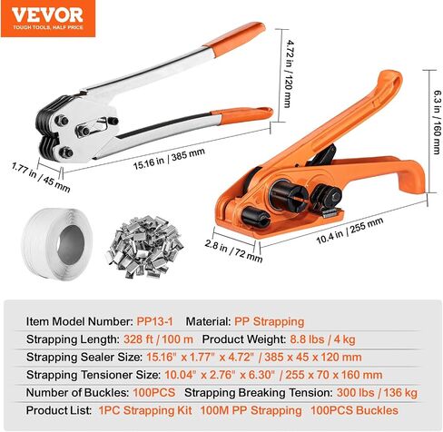 VEVOR PP Banding Strapping Kit with Strapping Tensioner Tool, Banding Sealer Tool, 328 ft Length, 100 Metal Seals, Pallet Packaging Strapping Banding Kit, Banding Packaging Strapping for Packing in Saudi Arabia