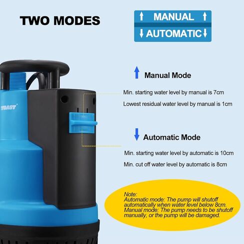 مضخة مياه غاطسة 3/4HP 3100GPH، مضخة مستنقع محمولة، نقل مياه المرافق مع سلك بطول 16.4 قدم لتصريف حوض السباحة، الطابق السفلي من الفيضان، بركة الحديقة، التحكم التلقائي/اليدوي عن طريق مفتاح تعويم متكامل in Saudi Arabia