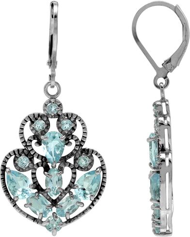 Silvershake Genuine Gemstone 925 Sterling Silver Elegant Victorian Boho Style Leverback Drop Earrings Jewelry for Women in Saudi Arabia