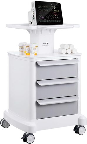 VEVOR 4 Tiers Mobile Medical Cart, Lab Carts with 3 Drawers & Top Tray, Trolley Storage Cart with ABS Material, Lab Rolling Cart with 4 Silent Wheels for Lab, Clinic, Hospital, Salon, Office, White in Kuwait