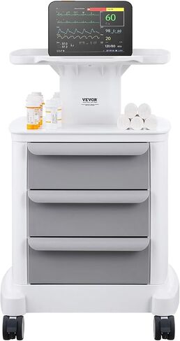 VEVOR 4 Tiers Mobile Medical Cart, Lab Carts with 3 Drawers & Top Tray, Trolley Storage Cart with ABS Material, Lab Rolling Cart with 4 Silent Wheels for Lab, Clinic, Hospital, Salon, Office, White in Kuwait