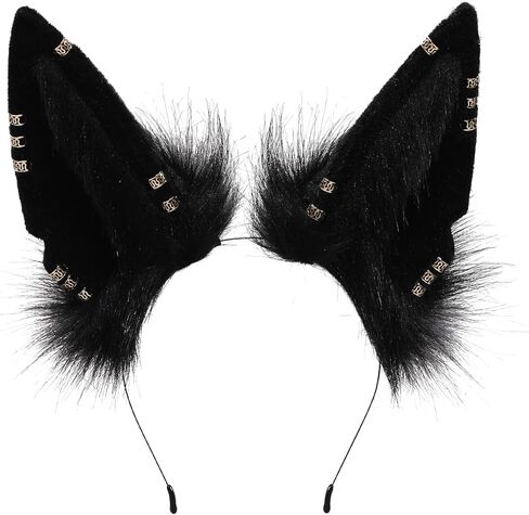 Loiahoer Wolf Fox Jackal Ears Headband Animal Fur Headwear Handmade Head Accessories for Halloween Cosplay Fancy Dress Party in Kuwait
