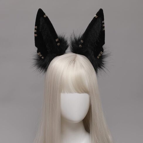 Loiahoer Wolf Fox Jackal Ears Headband Animal Fur Headwear Handmade Head Accessories for Halloween Cosplay Fancy Dress Party in Kuwait