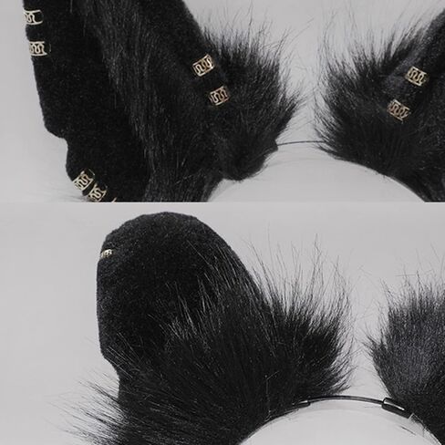 Loiahoer Wolf Fox Jackal Ears Headband Animal Fur Headwear Handmade Head Accessories for Halloween Cosplay Fancy Dress Party in Kuwait