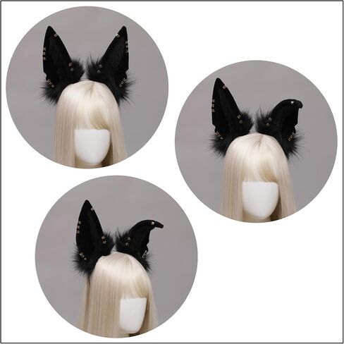 Loiahoer Wolf Fox Jackal Ears Headband Animal Fur Headwear Handmade Head Accessories for Halloween Cosplay Fancy Dress Party in Kuwait