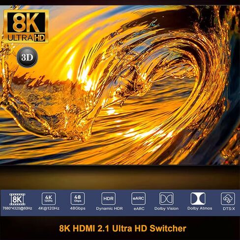 موزع HDMI 8K، محول HDMI 2 في 1 مخرج/ 1 في 2 مخرج HDMI، مطلي بالذهب 4K@120 هرتز، 8K@60 هرتز، محول HDMI 2.1 فائق الدقة من الألومنيوم بسرعة 48 جيجابت في الثانية، محول ثنائي الاتجاه يدعم PS3/4/5، Xbox Blu-Ray لاعب فاير ستيك روكو in Kuwait