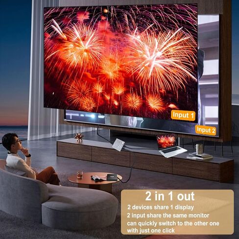 موزع HDMI 8K، محول HDMI 2 في 1 مخرج/ 1 في 2 مخرج HDMI، مطلي بالذهب 4K@120 هرتز، 8K@60 هرتز، محول HDMI 2.1 فائق الدقة من الألومنيوم بسرعة 48 جيجابت في الثانية، محول ثنائي الاتجاه يدعم PS3/4/5، Xbox Blu-Ray لاعب فاير ستيك روكو in Kuwait