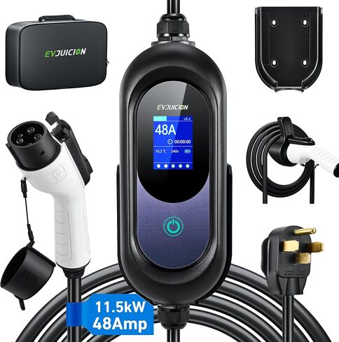Level 2 EV Charger 32Amp 7.6kW 240V EV Charger Level 2 with Smart LED Screen, 10/16/20/24/32A, 12 Hours Delay Timer, 21FT Electric Car Charger with Bag/Wall Mount/Cable Holder, NEMA 14-50P J1772 Evs in Kuwait